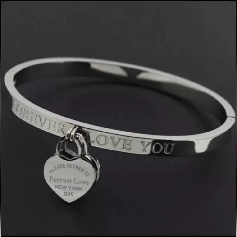 Gorgeous Silver Heart Bangle Bracelet